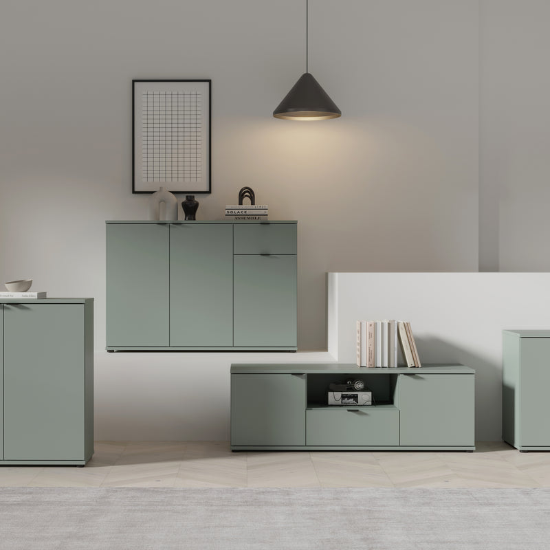 Ganymede Wide TV Unit with Open Shelf & 2 Doors in Sage Green – image 6