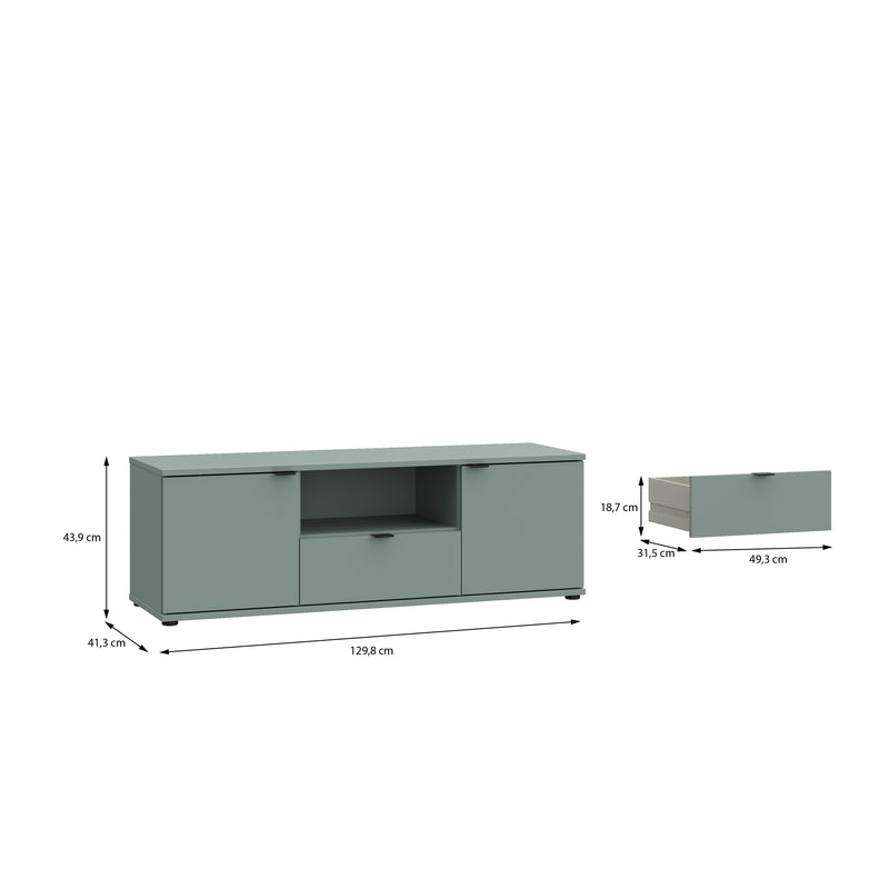 Ganymede Wide TV Unit with Open Shelf & 2 Doors in Sage Green – image 9