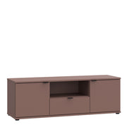 Ganymede Wide TV Unit with Open Shelf, Drawer & 2 Doors in Terracotta – image 1