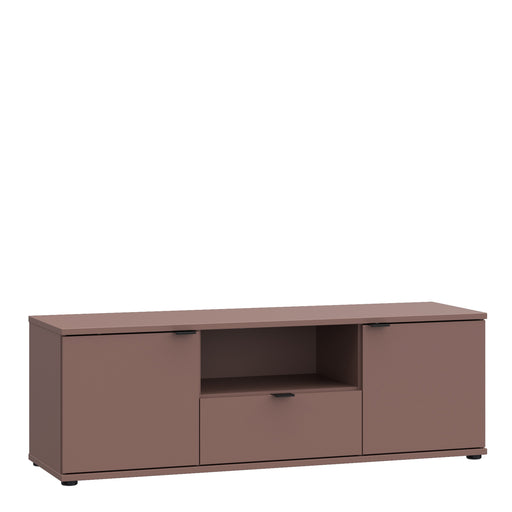 Ganymede Wide TV Unit with Open Shelf, Drawer & 2 Doors in Terracotta – image 1