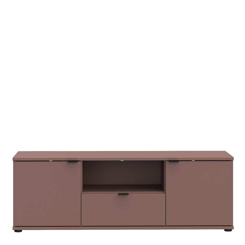 Ganymede Wide TV Unit with Open Shelf, Drawer & 2 Doors in Terracotta – image 2