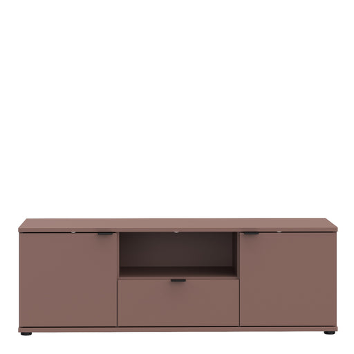 Ganymede Wide TV Unit with Open Shelf, Drawer & 2 Doors in Terracotta – image 2