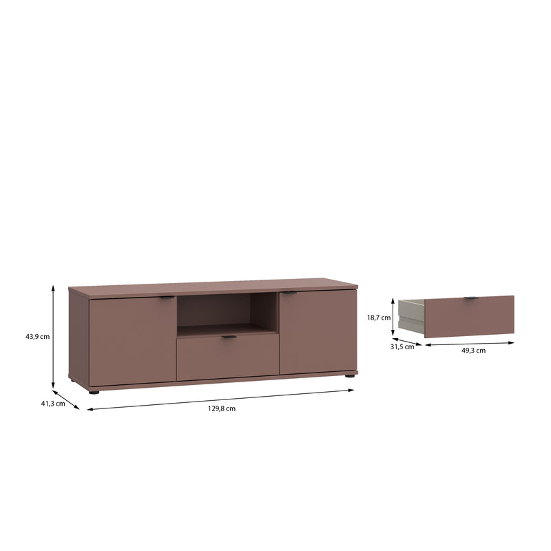 Ganymede Wide TV Unit with Open Shelf, Drawer & 2 Doors in Terracotta – image 9