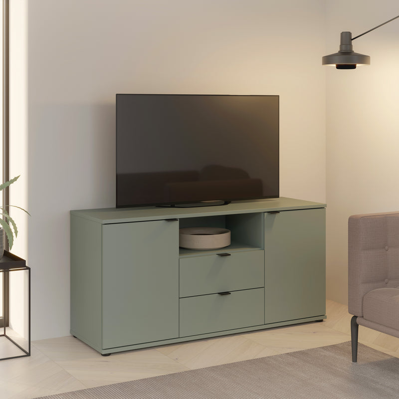 Ganymede TV Unit with Open Shelf, Drawer & 2 Doors in Sage Green – image 5