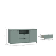 Ganymede TV Unit with Open Shelf, Drawer & 2 Doors in Sage Green – image 9