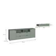 Ganymede Wide TV Unit with Open Shelving, 2 Drawers & 2 Doors in Sage Green – image 10
