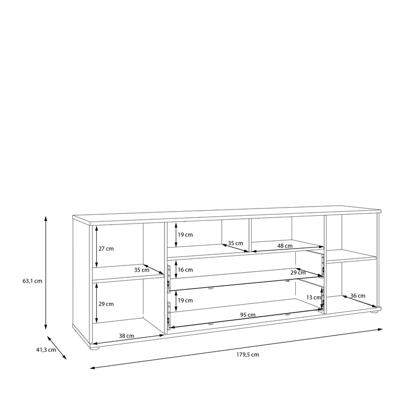 Ganymede Wide TV Unit with Open Shelving, 2 Drawers & 2 Doors in Sage Green – image 11
