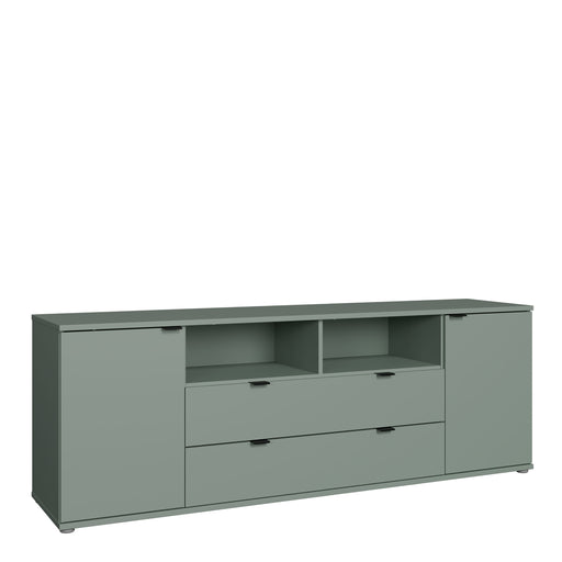 Ganymede Wide TV Unit with Open Shelving, 2 Drawers & 2 Doors in Sage Green – image 1