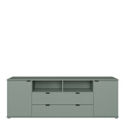 Ganymede Wide TV Unit with Open Shelving, 2 Drawers & 2 Doors in Sage Green – image 2