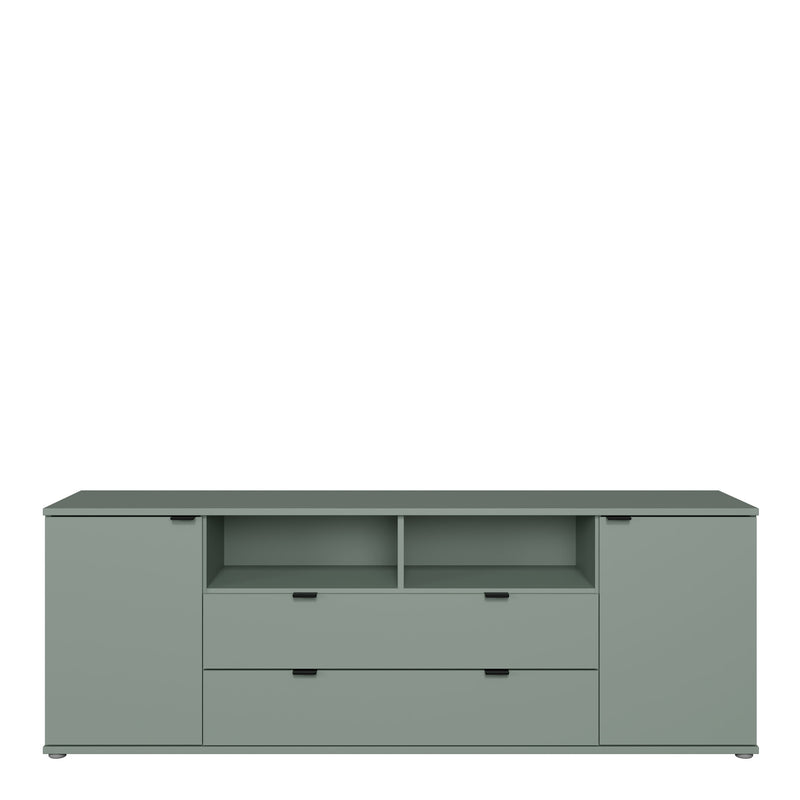 Ganymede Wide TV Unit with Open Shelving, 2 Drawers & 2 Doors in Sage Green – image 2