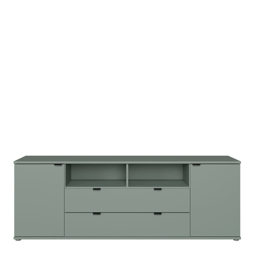 Ganymede Wide TV Unit with Open Shelving, 2 Drawers & 2 Doors in Sage Green – image 2