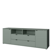 Ganymede Wide TV Unit with Open Shelving, 2 Drawers & 2 Doors in Sage Green – image 3