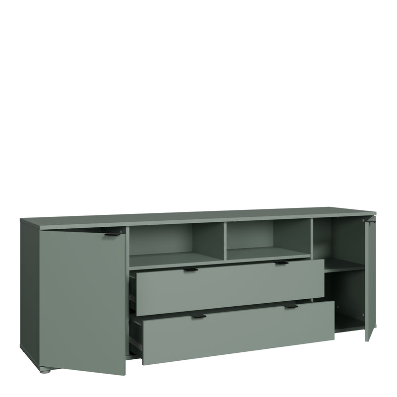 Ganymede Wide TV Unit with Open Shelving, 2 Drawers & 2 Doors in Sage Green – image 4
