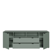 Ganymede Wide TV Unit with Open Shelving, 2 Drawers & 2 Doors in Sage Green – image 5