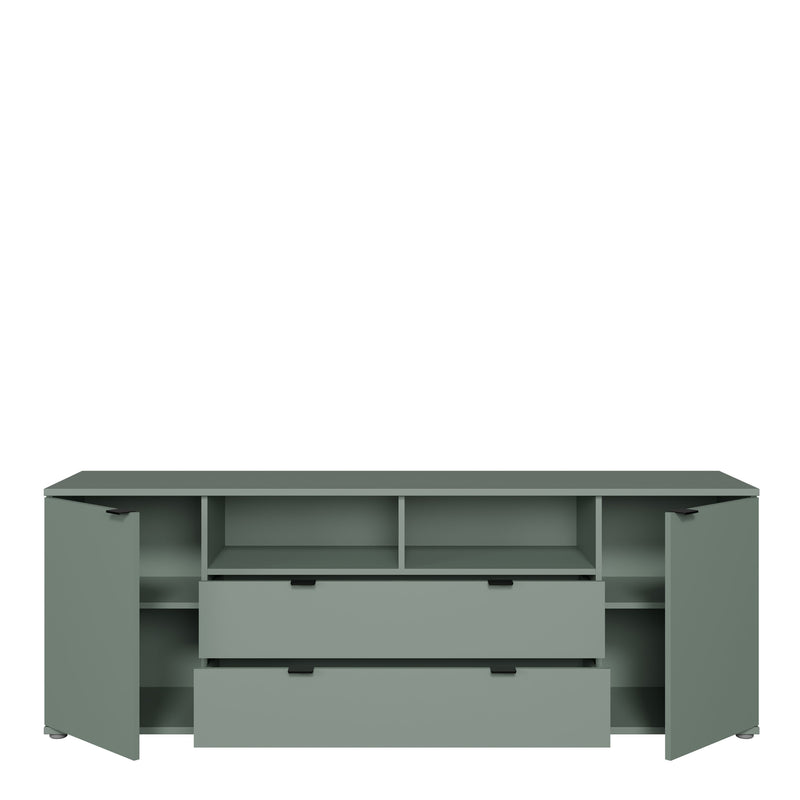 Ganymede Wide TV Unit with Open Shelving, 2 Drawers & 2 Doors in Sage Green – image 5