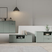 Ganymede Wide TV Unit with Open Shelving, 2 Drawers & 2 Doors in Sage Green – image 7