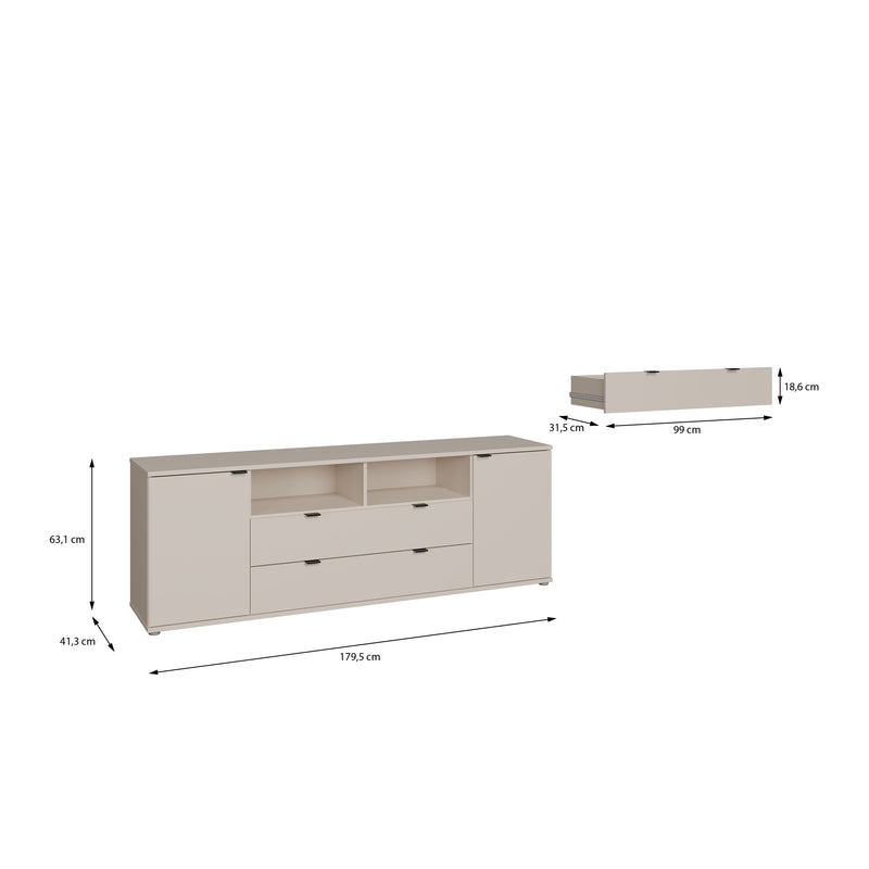 Ganymede Wide TV Unit with Open Shelving, 2 Drawers & 2 Doors in Sand – image 11