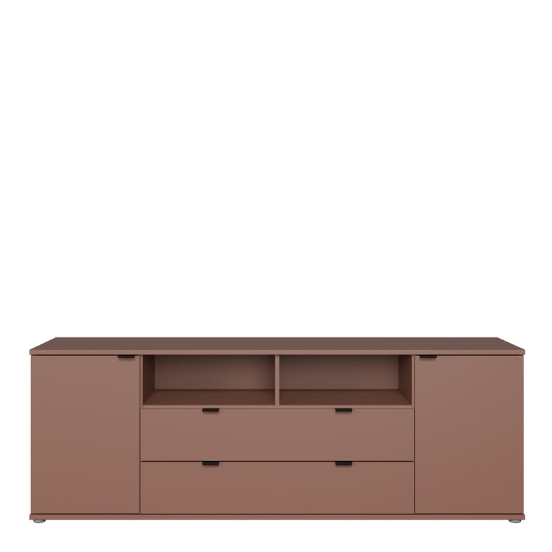 Ganymede Wide TV Unit with Open Shelving, 2 Drawers & 2 Doors in Terracotta – image 2