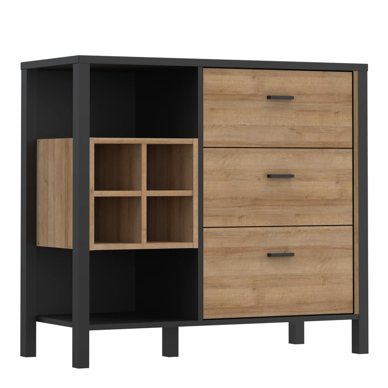 High Rock 3 Drawer Display Chest in Matt Black/Riviera Oak – image 1
