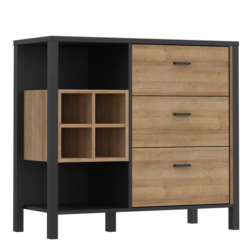 High Rock 3 Drawer Display Chest in Matt Black/Riviera Oak – image 1