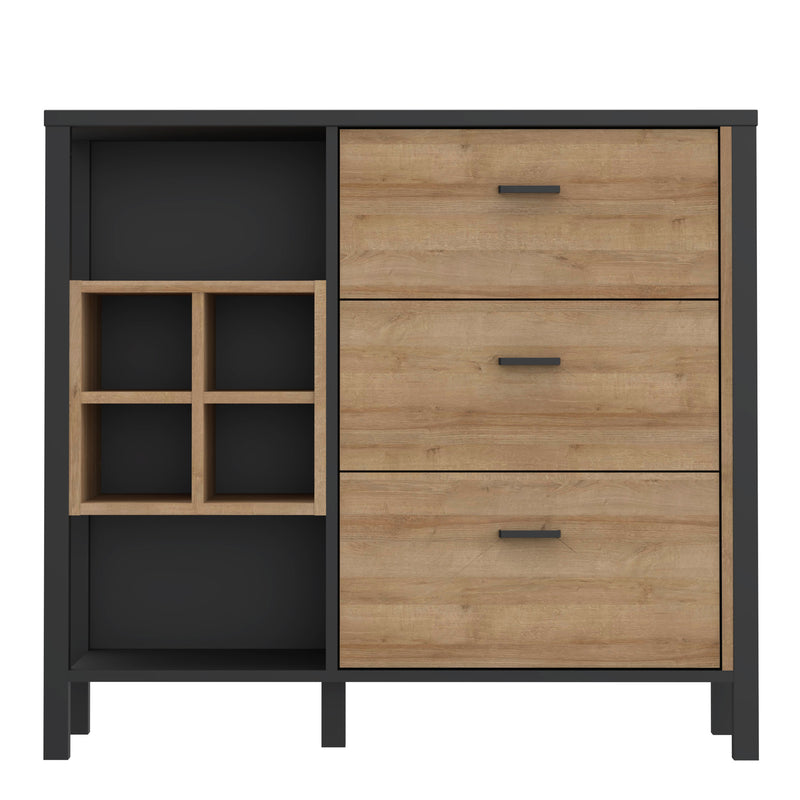 High Rock 3 Drawer Display Chest in Matt Black/Riviera Oak – image 2