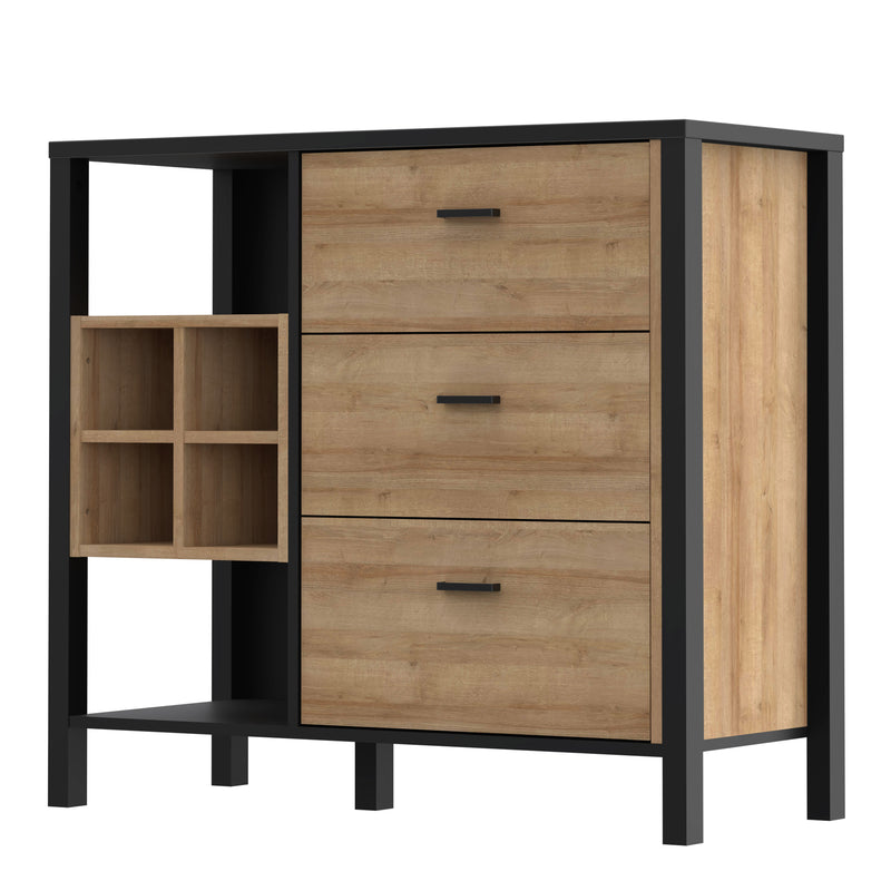 High Rock 3 Drawer Display Chest in Matt Black/Riviera Oak – image 3