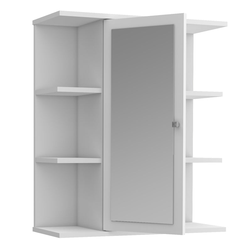 Ipsarion Hanging Cupboard with 1 Mirror Door, 6 Shelves & Silver Handle in White – image 3
