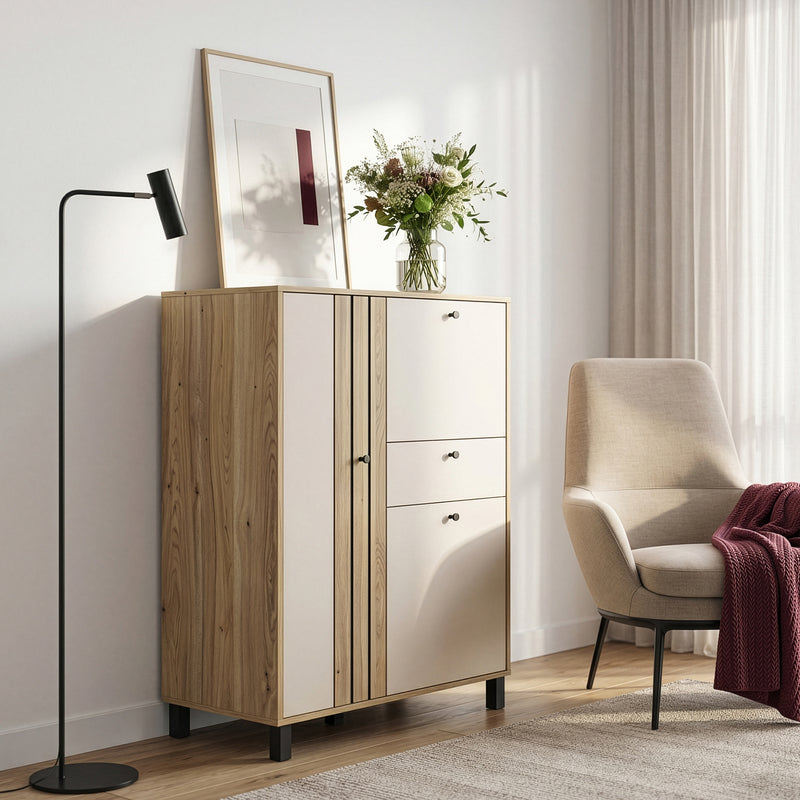 Grafton 3 Door 1 Drawer Cabinet In Cream and Oak – image 4
