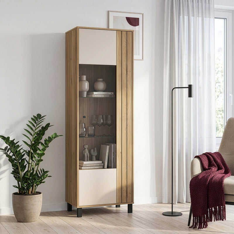 Grafton Glass Door Display Cabinet in Cream and Oak – image 5