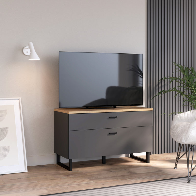 Klara TV Unit with 1 Drawer 1 Flip Door in Grey and Oak – image 5