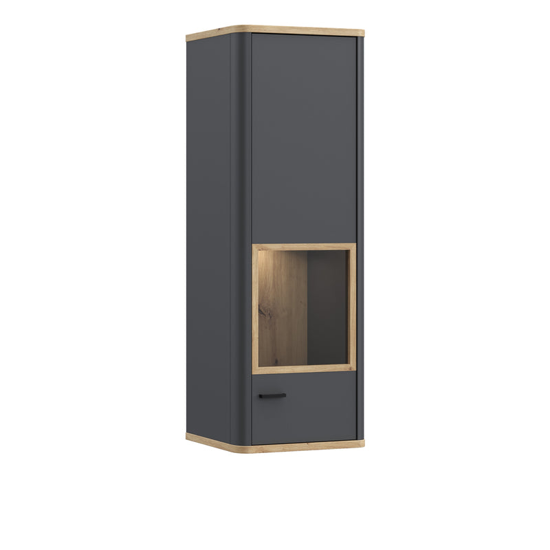 Klara Display Cabinet with 1 Glass Door in Grey and Oak inc LED Lighting – image 1