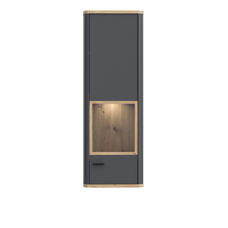 Klara Display Cabinet with 1 Glass Door in Grey and Oak inc LED Lighting – image 2