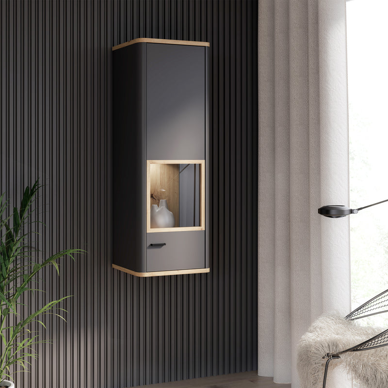 Klara Display Cabinet with 1 Glass Door in Grey and Oak inc LED Lighting – image 6