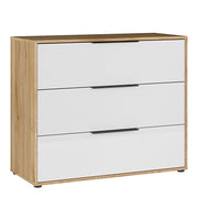 Orkney 3 Drawer Chest in Mauvella Oak and White Gloss – image 1