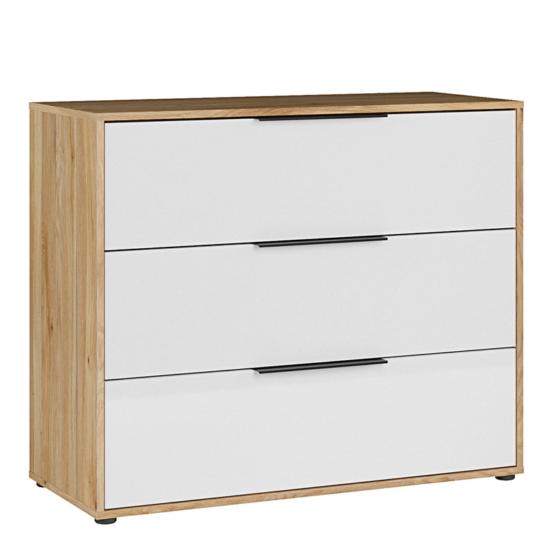 Orkney 3 Drawer Chest in Mauvella Oak and White Gloss – image 1