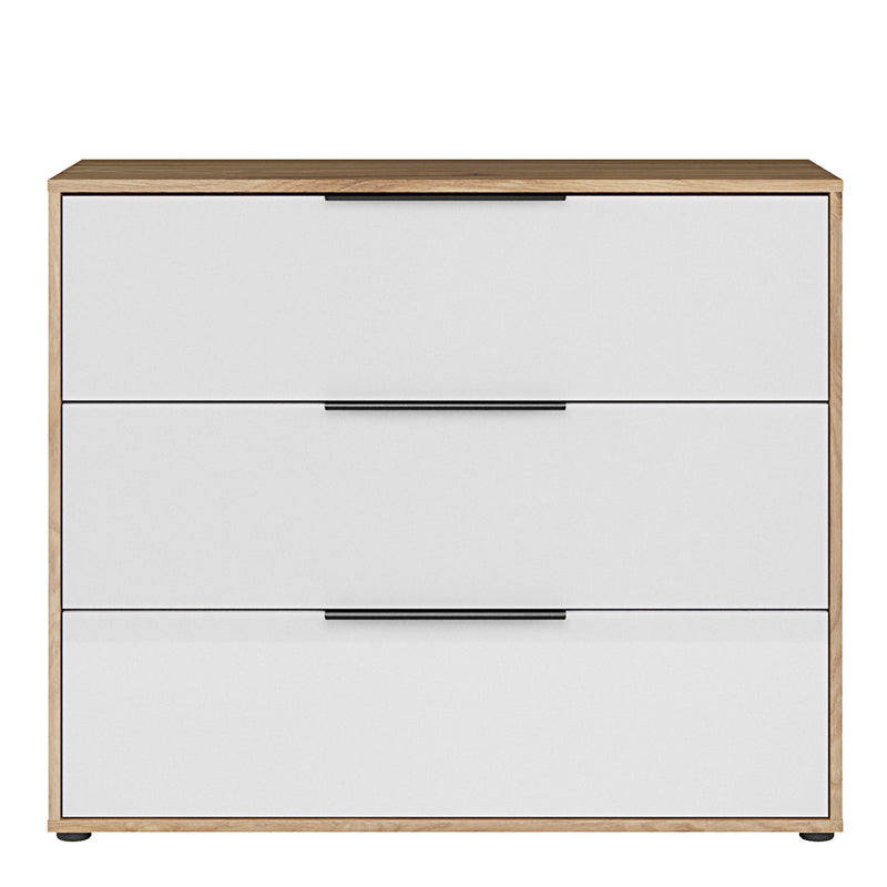 Orkney 3 Drawer Chest in Mauvella Oak and White Gloss – image 2