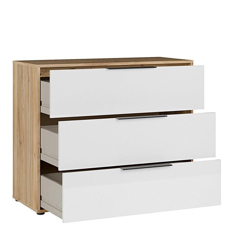 Orkney 3 Drawer Chest in Mauvella Oak and White Gloss – image 4