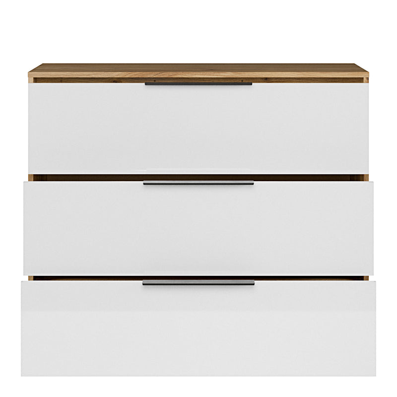Orkney 3 Drawer Chest in Mauvella Oak and White Gloss – image 5