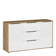 Orkney 3 Drawer Sideboard with 2 Doors in Mauvella Oak and White Gloss – image 1