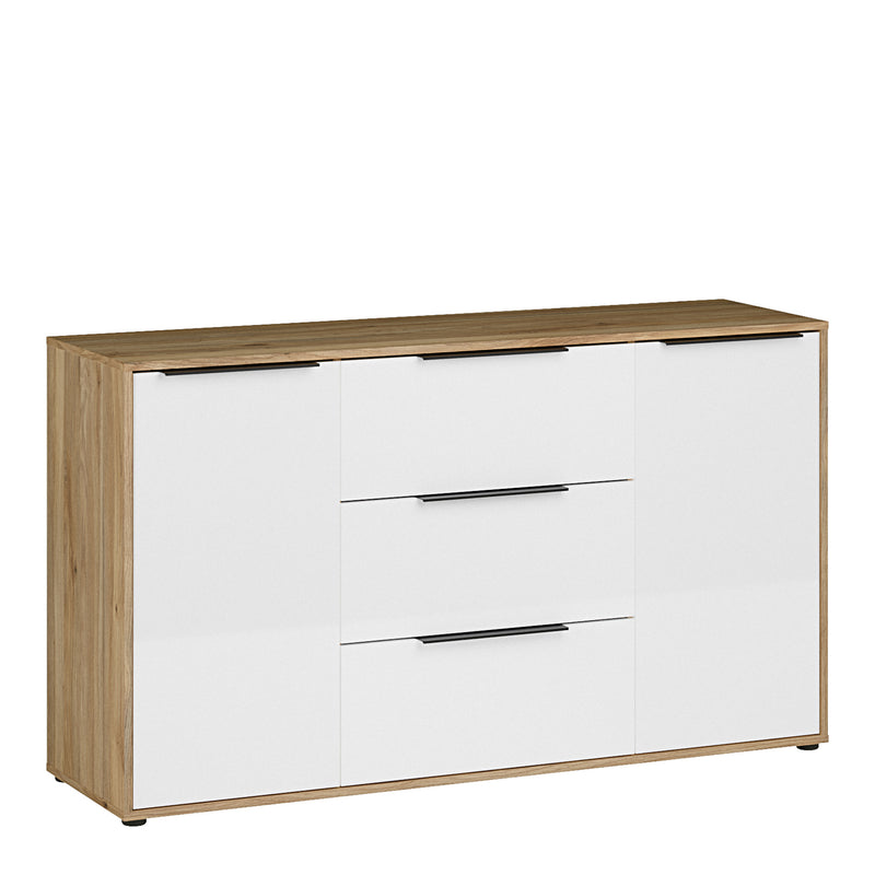 Orkney 3 Drawer Sideboard with 2 Doors in Mauvella Oak and White Gloss – image 1