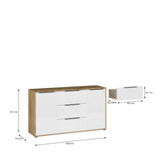 Orkney 3 Drawer Sideboard with 2 Doors in Mauvella Oak and White Gloss – image 10