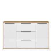 Orkney 3 Drawer Sideboard with 2 Doors in Mauvella Oak and White Gloss – image 2