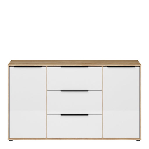 Orkney 3 Drawer Sideboard with 2 Doors in Mauvella Oak and White Gloss – image 2