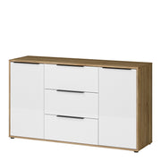 Orkney 3 Drawer Sideboard with 2 Doors in Mauvella Oak and White Gloss – image 3