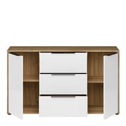 Orkney 3 Drawer Sideboard with 2 Doors in Mauvella Oak and White Gloss – image 5