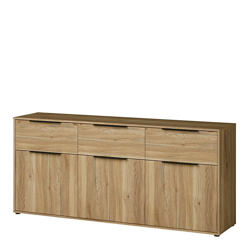 Orkney 3 Drawer Sideboard with 3 Doors in Mauvella Oak – image 3