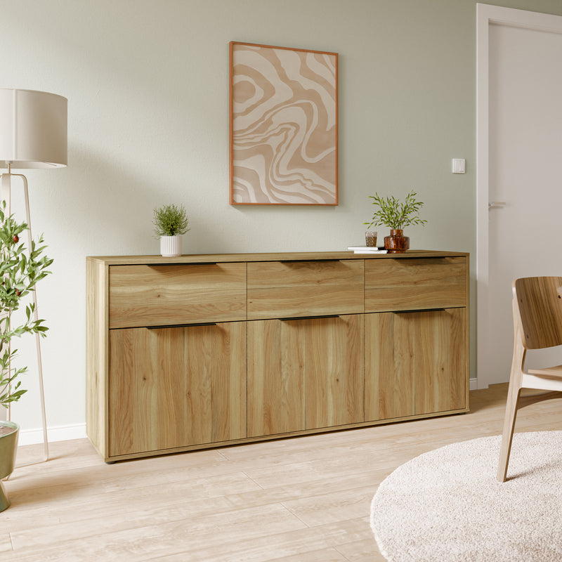 Orkney 3 Drawer Sideboard with 3 Doors in Mauvella Oak – image 6