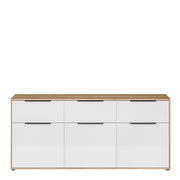 Orkney 3 Drawer Sideboard with 3 Doors in Mauvella Oak and White Gloss – image 2