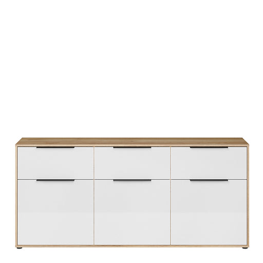 Orkney 3 Drawer Sideboard with 3 Doors in Mauvella Oak and White Gloss – image 2