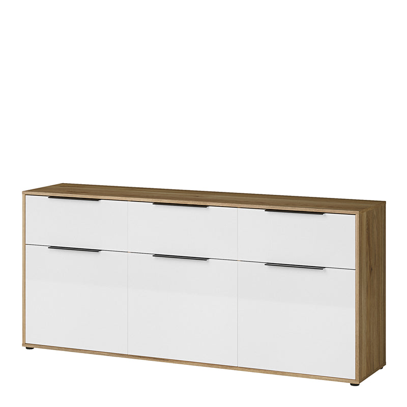 Orkney 3 Drawer Sideboard with 3 Doors in Mauvella Oak and White Gloss – image 3